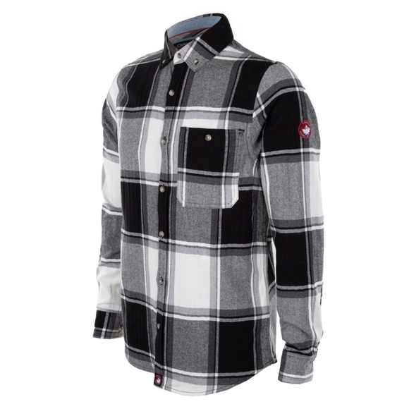 Canada Weather Gear Mens Flannel Button-Down Chambray Lined Collar Cream/Black S - Picture 1 of 9